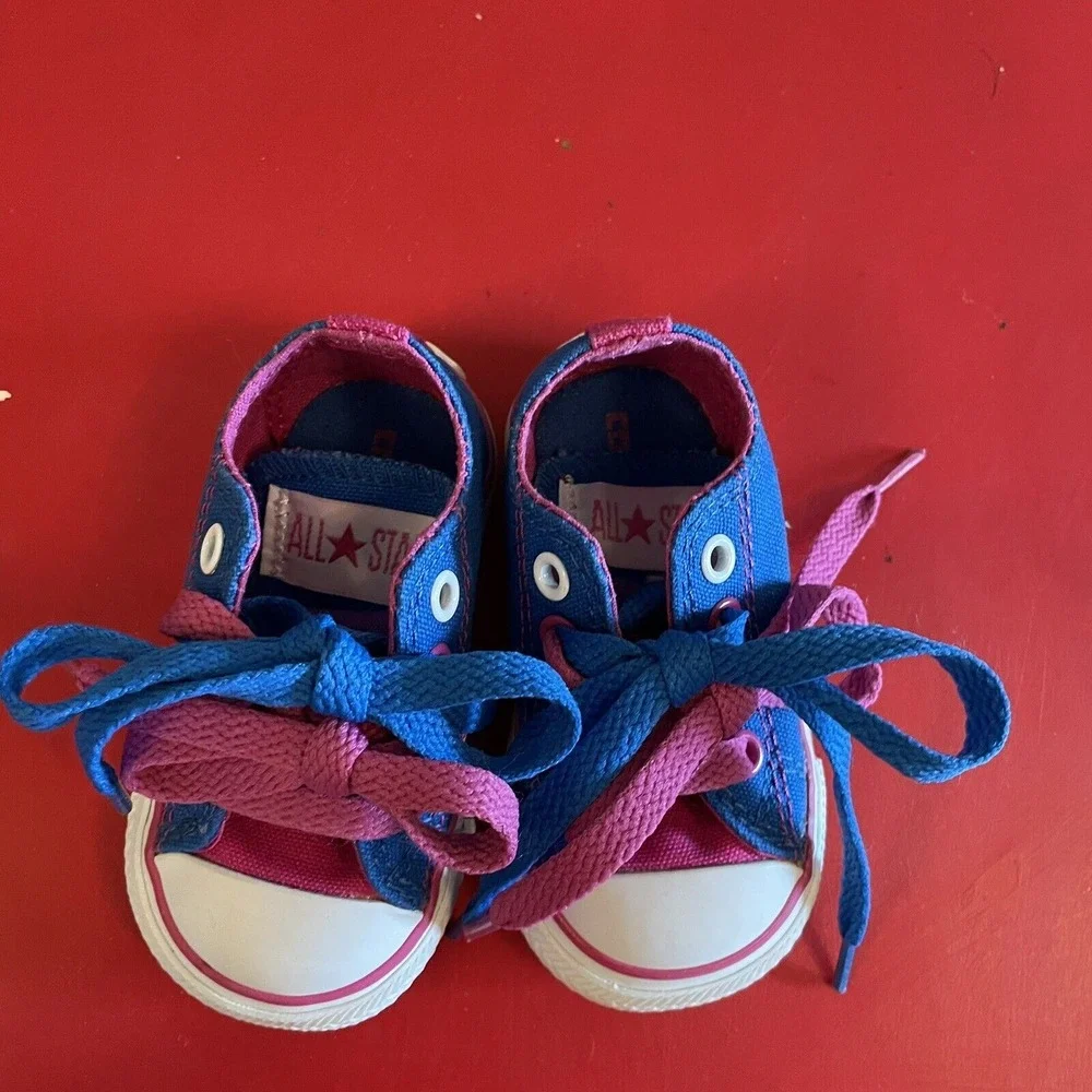 Vintage‎ 2005 Converse All Star Baby Toddler Pink/Blue Shoes Size 3 Low Tops